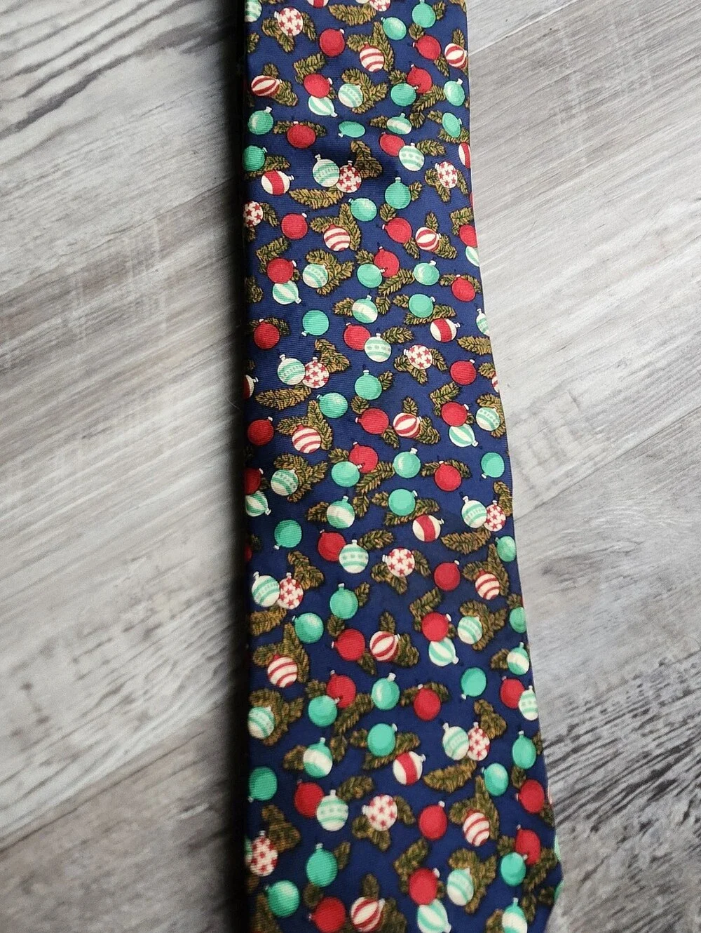 Lands End Christmas Tie 100% Silk USA Navy Ornament Holiday Novelty Necktie